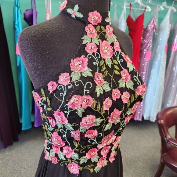 Nox Anabel 8326 Size Medium Pink Floral Print/Black Prom Dress/Formal Gown - Picture 4 of 8
